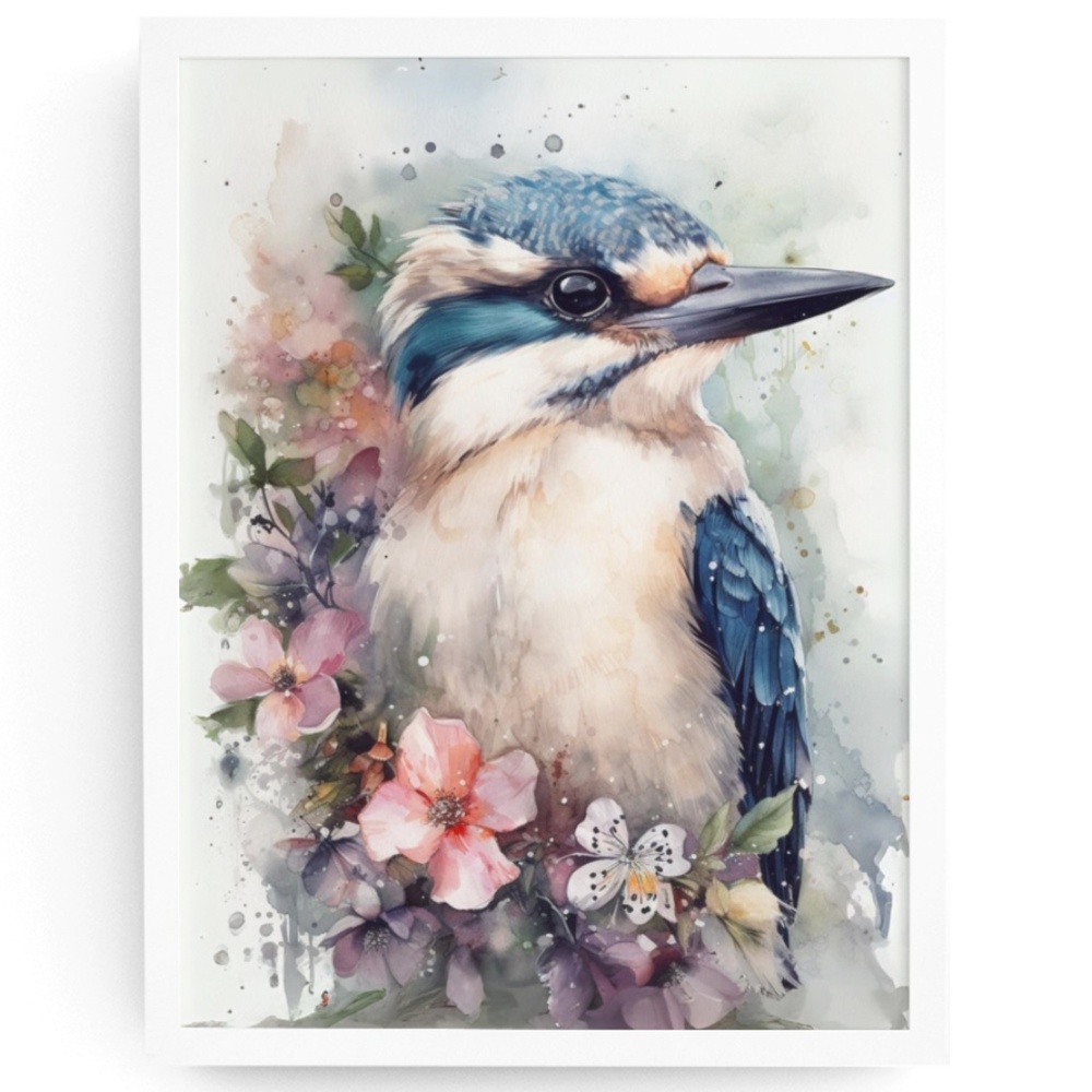 Watercolor Kookaburra Bird Portrait Wall Art Illustration Print Unframed
